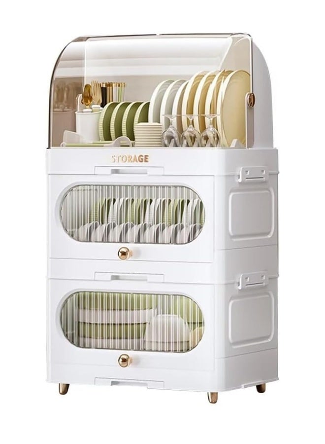 3-Layer Kitchen Dish Rack Cabinet with Transparent Cover, Drawer & Drain Tray – (72.5 × 40.5 × 30.5 cm) - Image 1